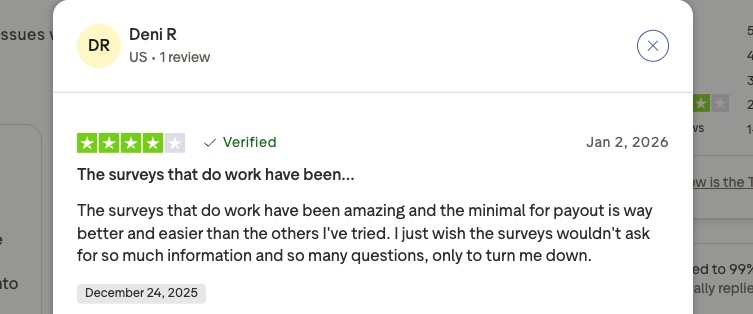 screenshot of user review