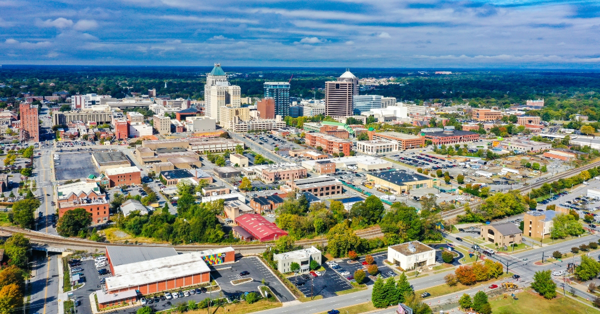 Aerial view of the city of Greensboro