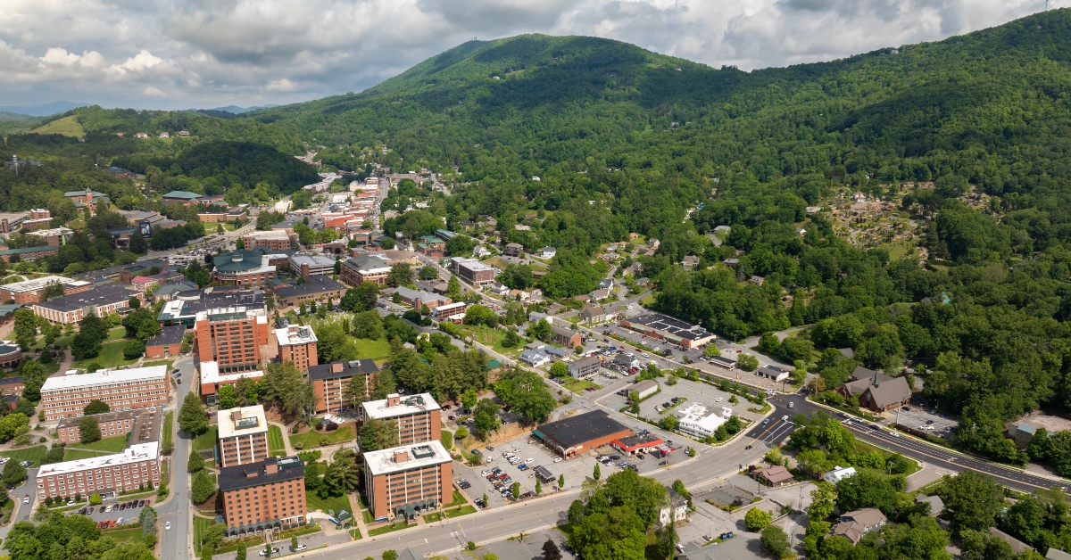 Historical American town in Appalachian Blue Ridge Mountains