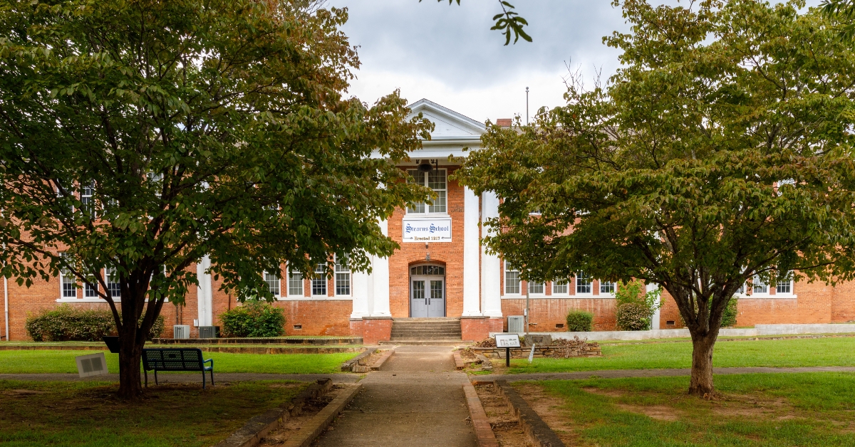 Old Stearns School building single point perspective view