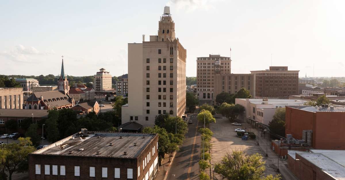 afternoon sunlight shines on the historic buildings 