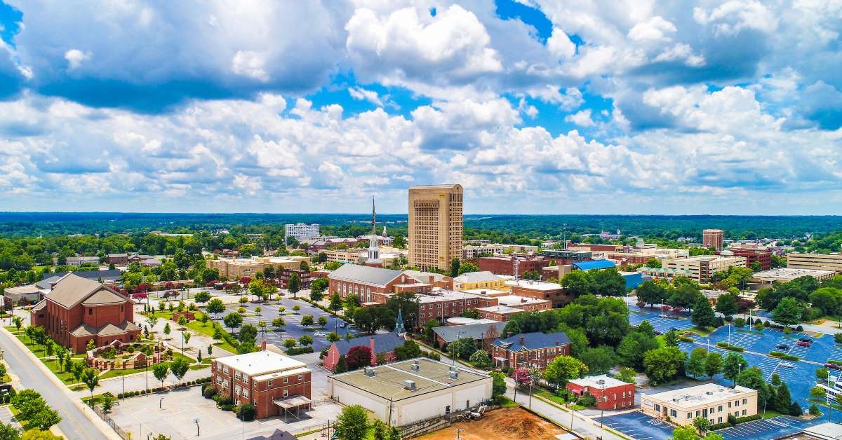 drone aerial of downtown spartanburg