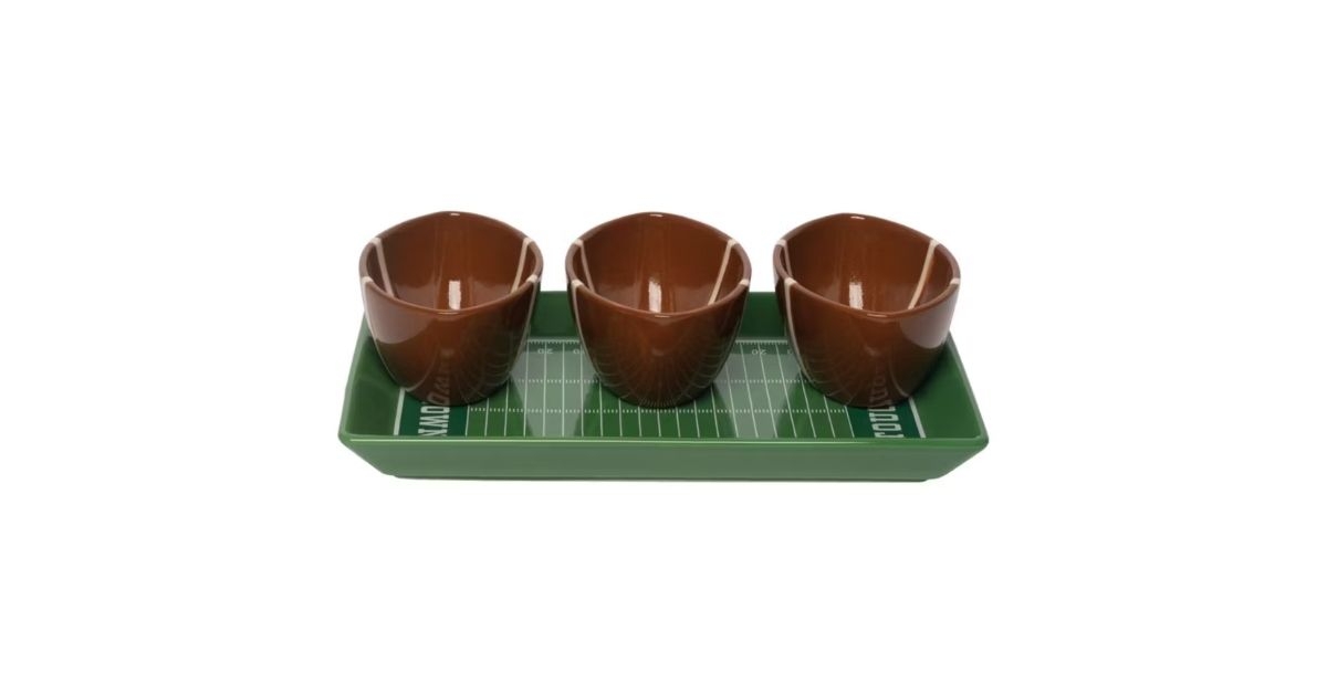 ceramic football bowls with serving tray