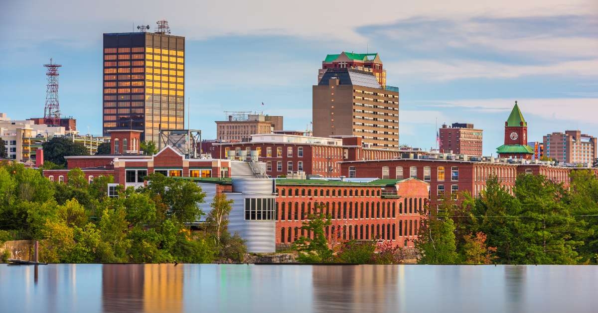 manchester new hampshire usa skyline on the merrimack river 