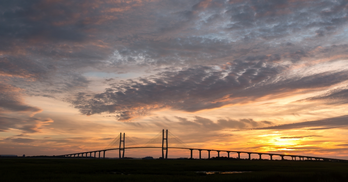 Sidney Lanier Bridge Silhouetted at Sunset