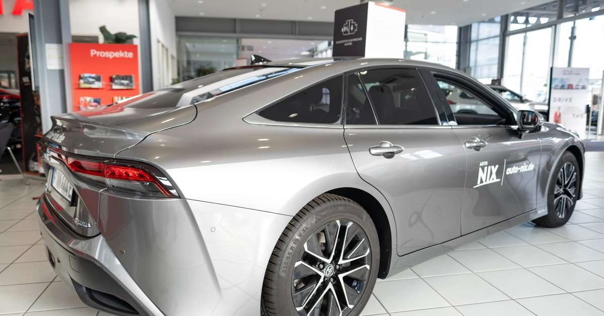  silver toyota mirai hydrogen sedan inside