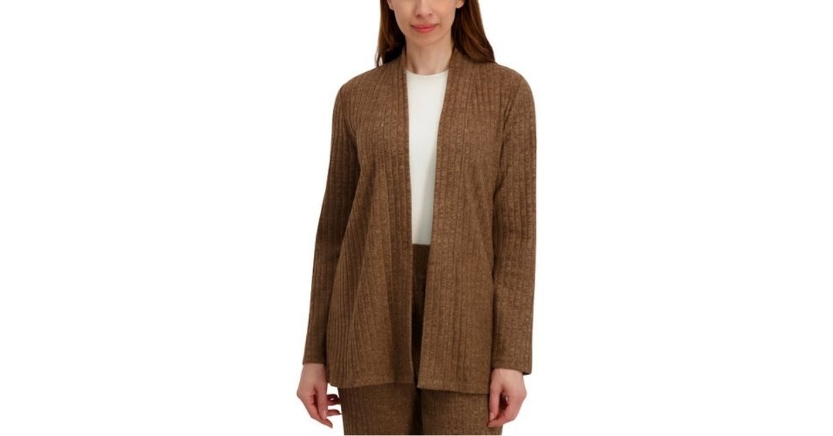 rib knit open cardigan