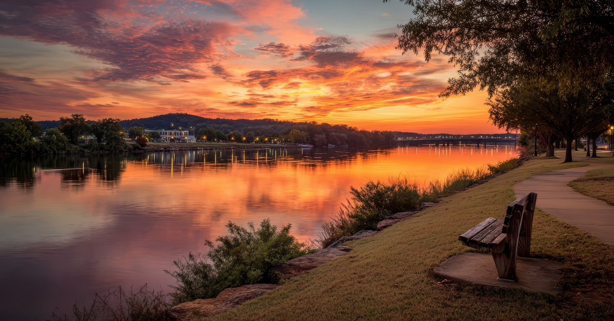 calm river scene at dusk in florence