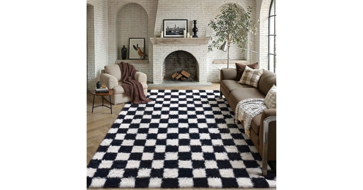 berthmeer fluffy checkered area rug