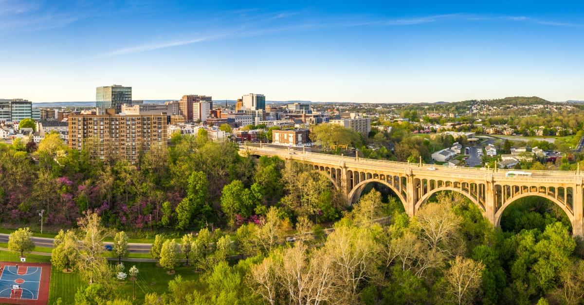 Aerial panorama of Allentown, Pennsylvania