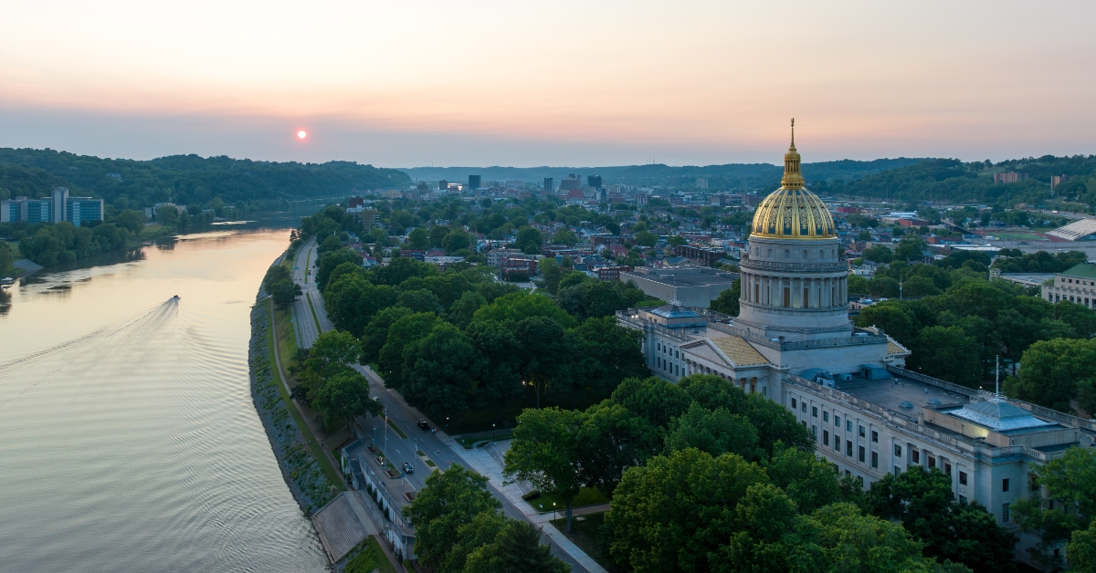 Sunset Over West Virginia State Capitol and Kanawha River