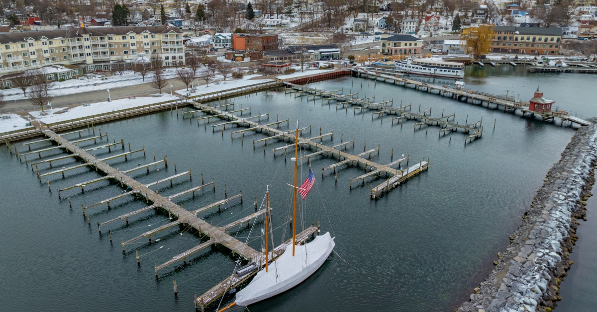 Winter afternoon aerial images of Watkins Glen