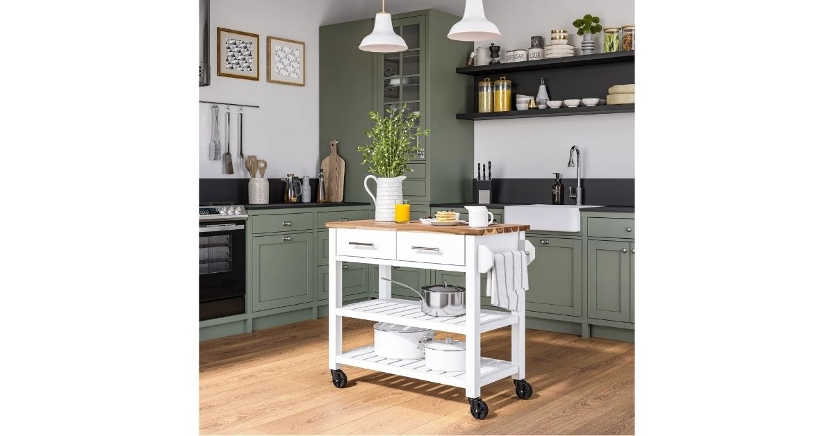 seville acacia top kitchen cart