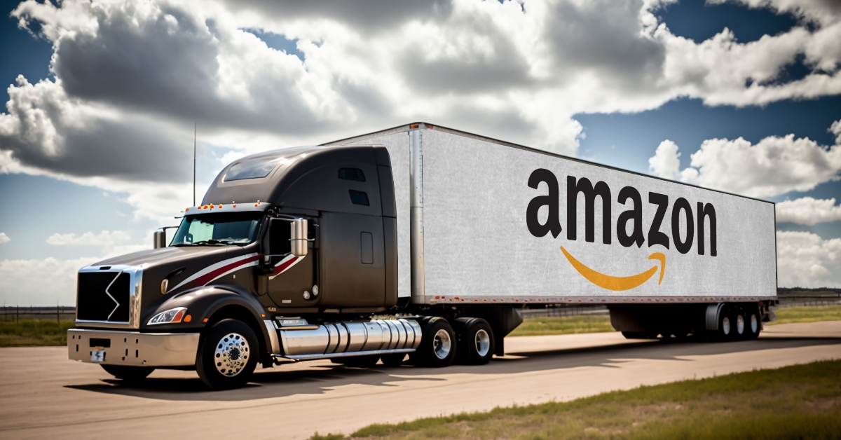 truck with the logo of the amazon company