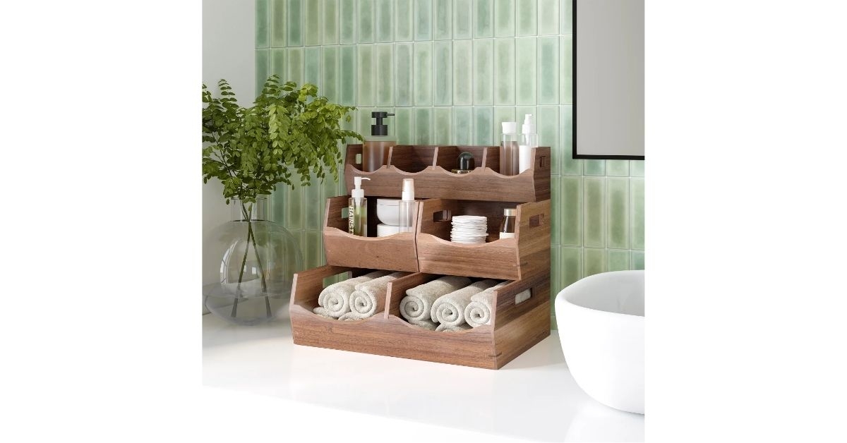 seville classics acacia stacking bins