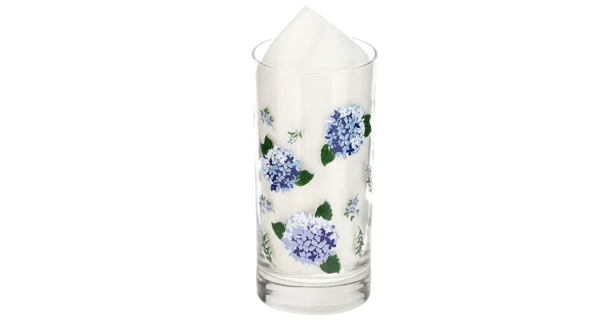 blue hydrangea printed cooler glass