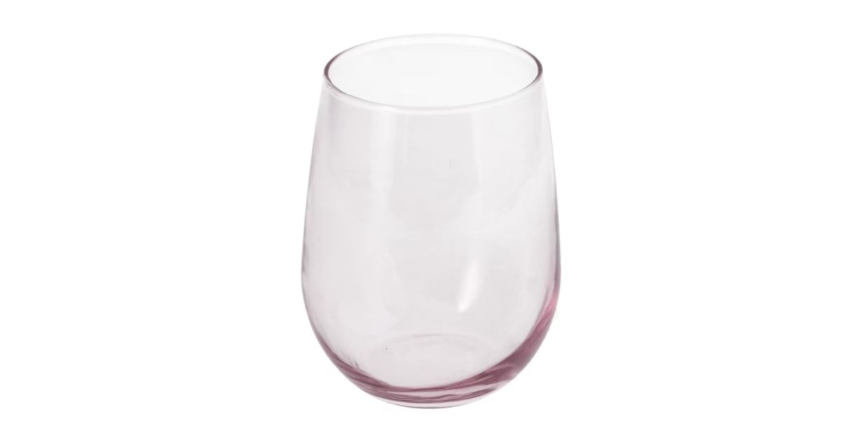 pink-sprayed stemless wine glass