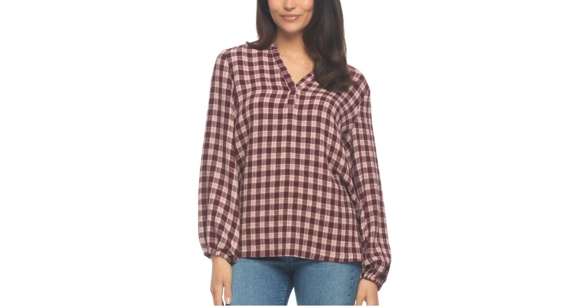 womens lurex plaid top