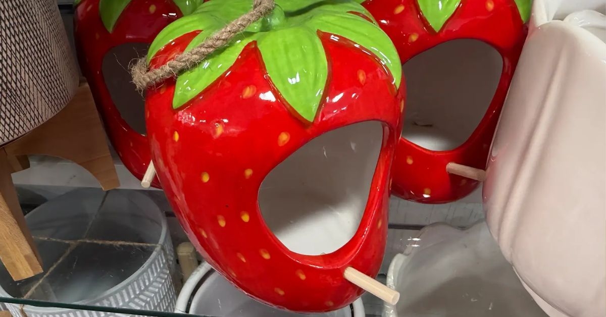 ceramic strawberry bird feeder