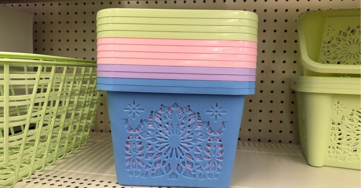 pastel plastic baskets