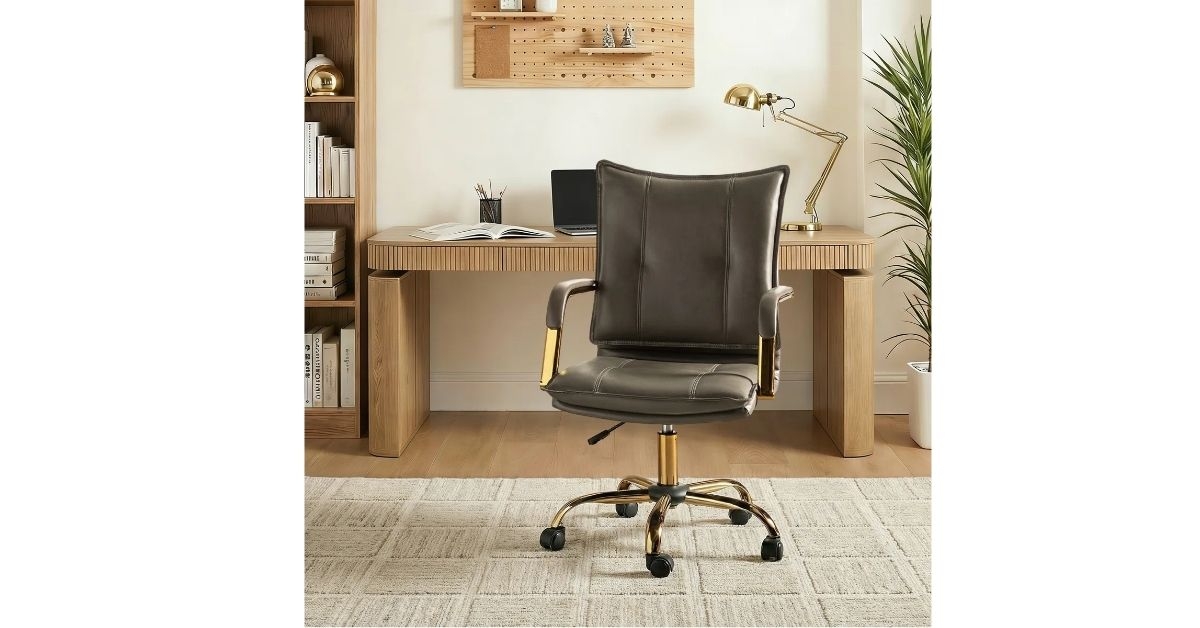 faux leather task chair with padded arms