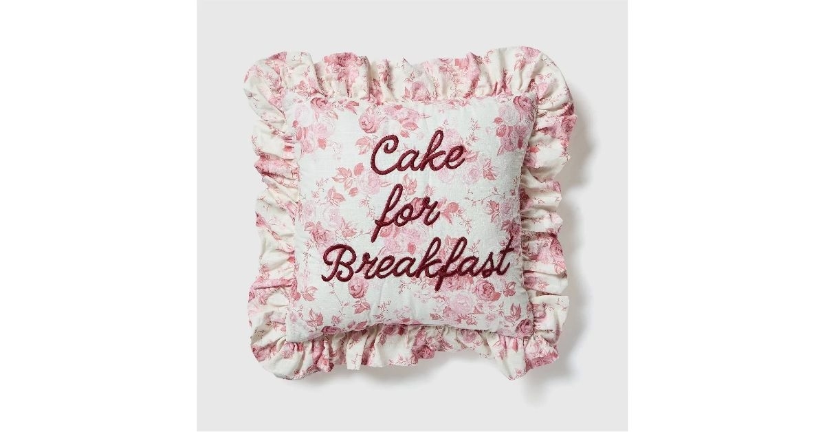 cake for breakfast square ruffle throw pillow