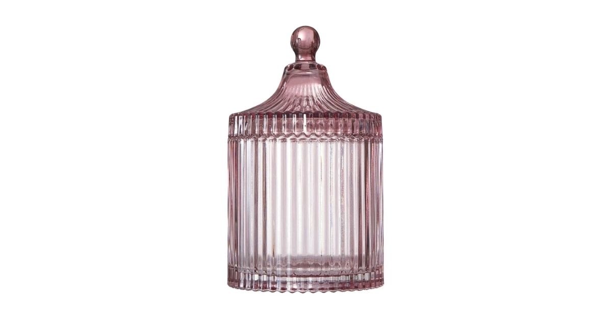 ribbed glass lidded decorative jar