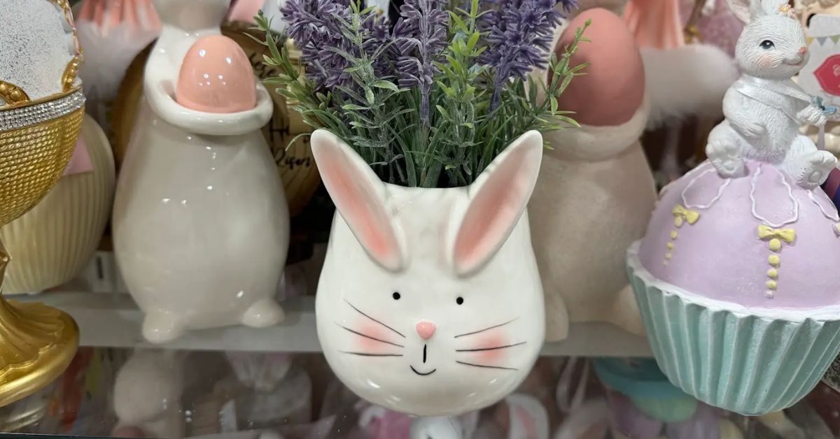 bunny faux flower planter