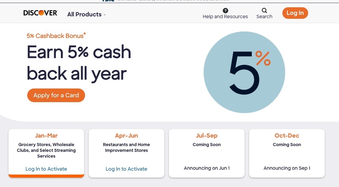 screenshot showing discover cashback categories