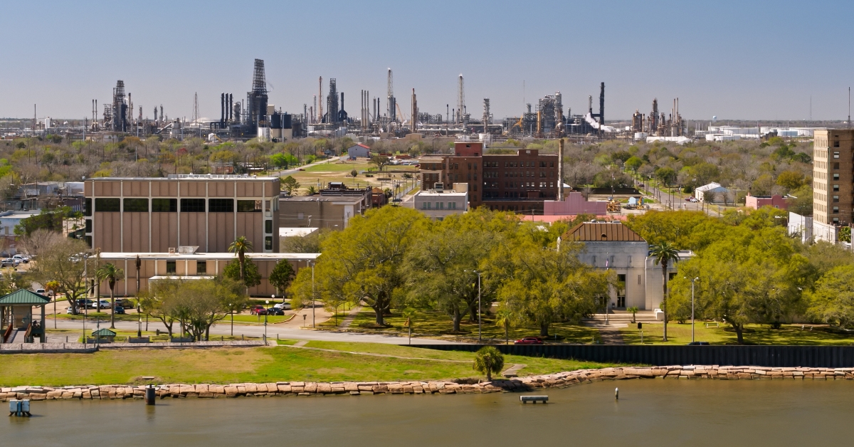 Port Arthur, Texas, with Oil Refineries in Background