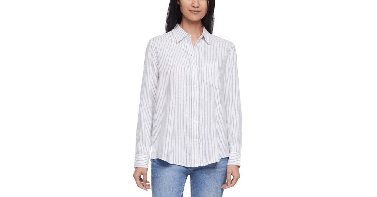 womens linen blend button down shirt