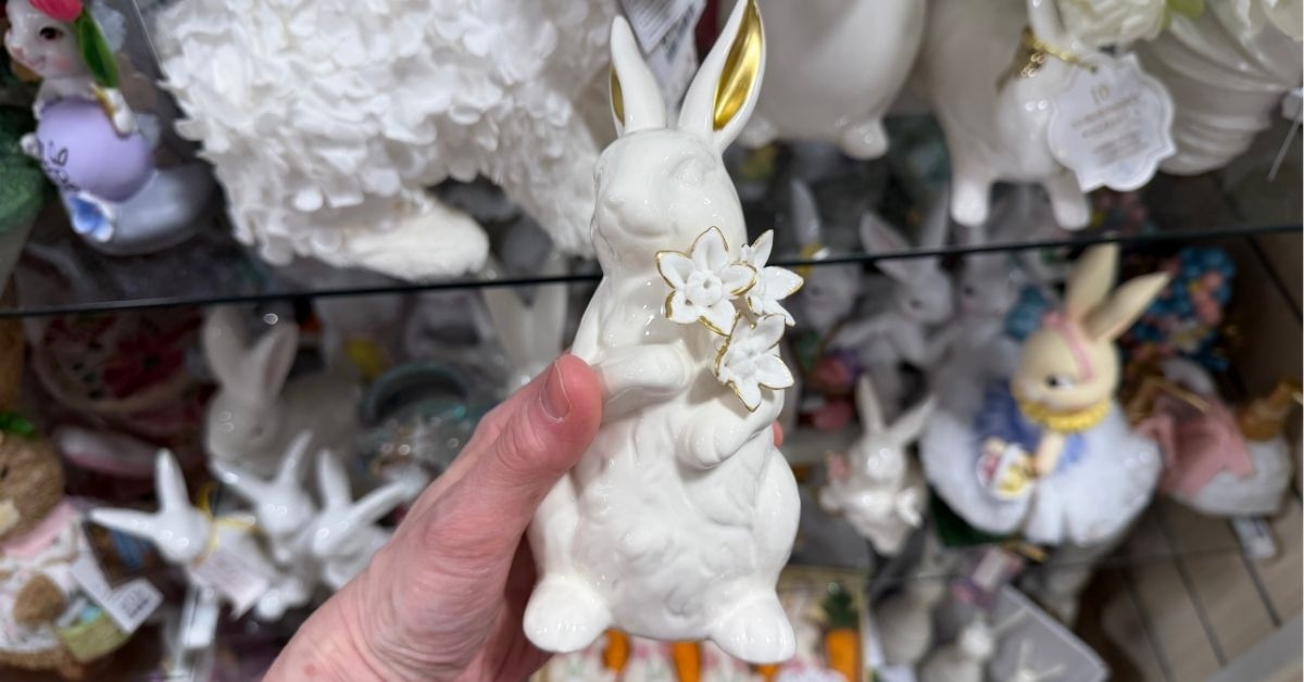 white and gold bunny decor