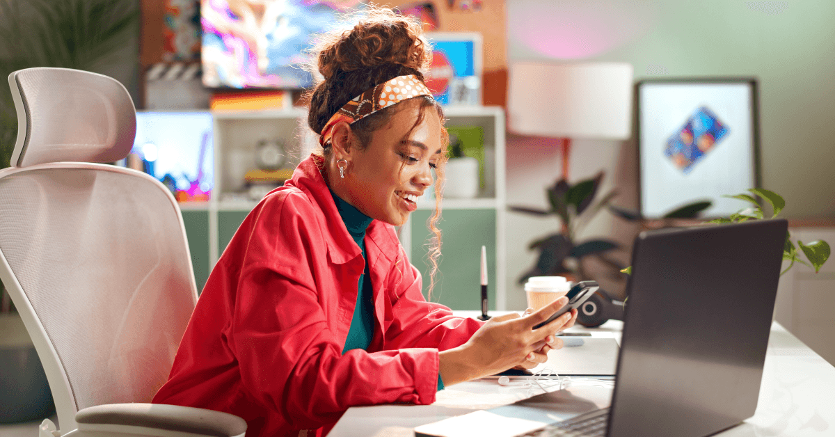 Woman managing social media accounts
