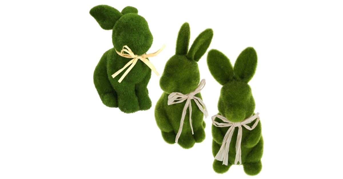 natural-green flocked bunny figurines