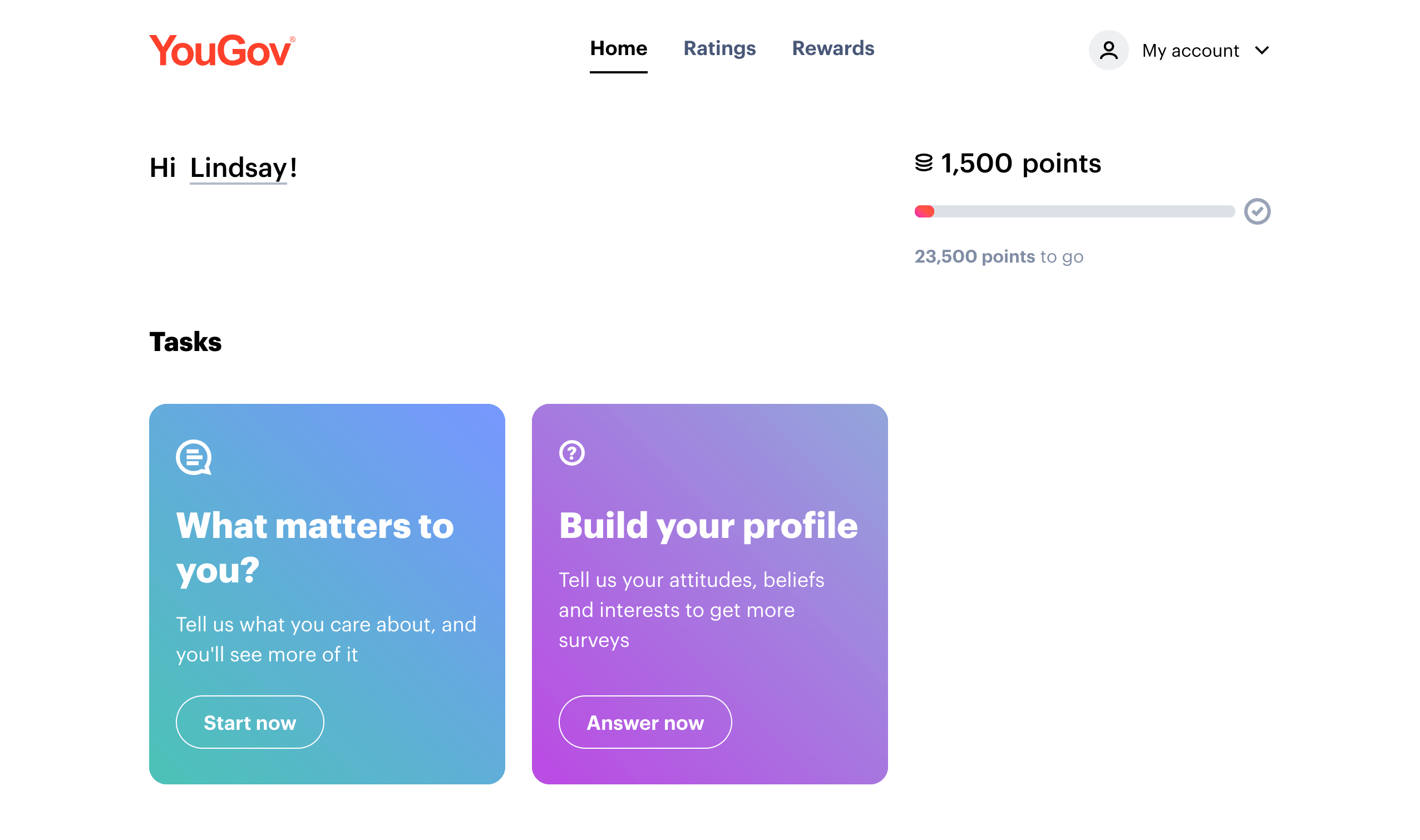 Screenshot of YouGov signup screen asking user what matters to them