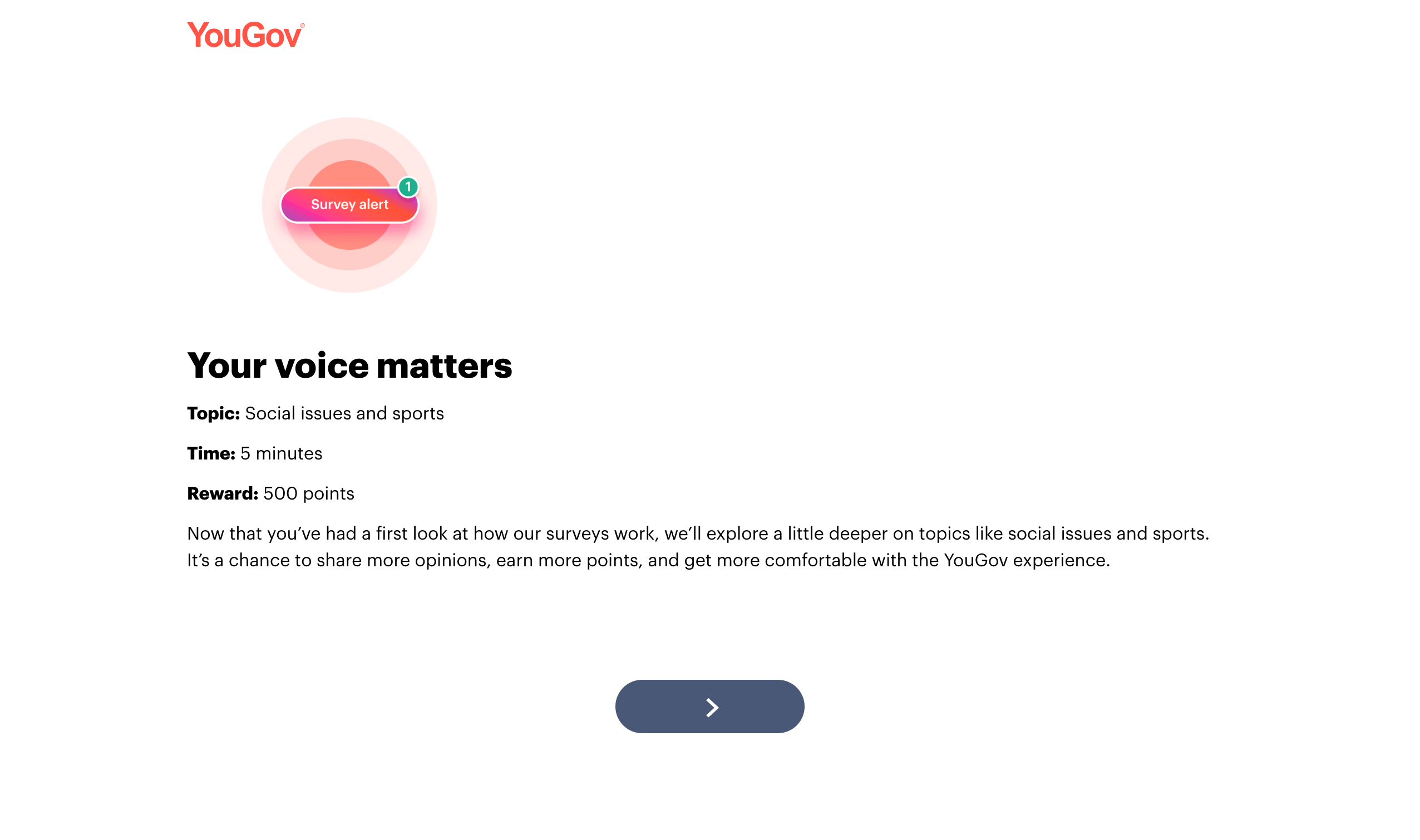 Screenshot of YouGov screen stating "Your voice matters"