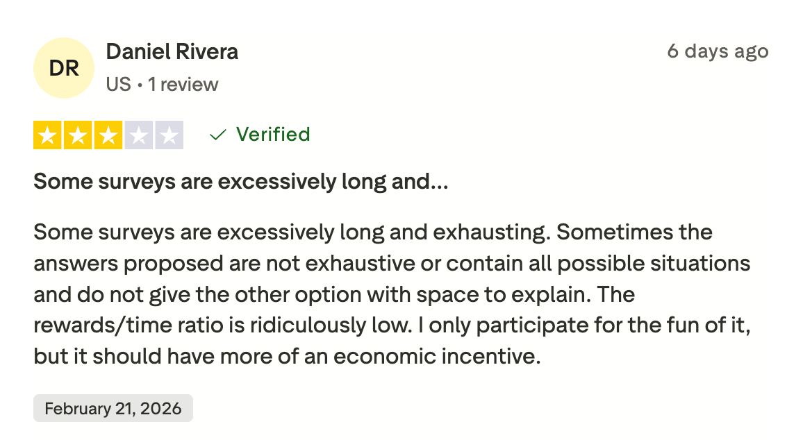 Screenshot of three-star customer review about YouGov