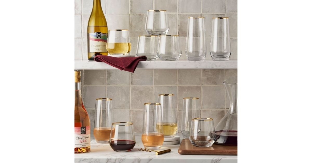 modern gold rim crystal drinkware set