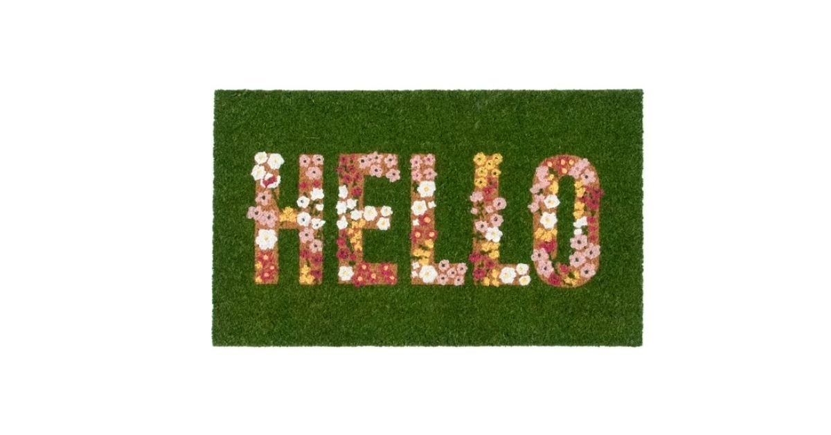 hello flower garden outdoor coir doormat
