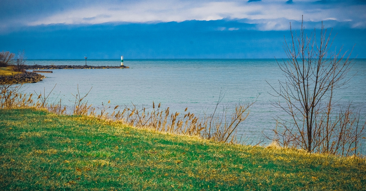 lighthouse jutting out into lake erie