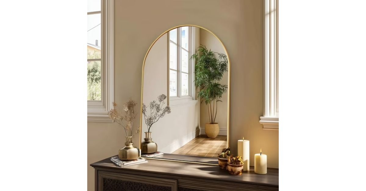 Arched Wall Mirror with Metal Frame