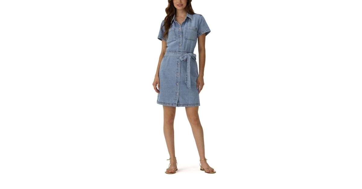 womens belted denim dress