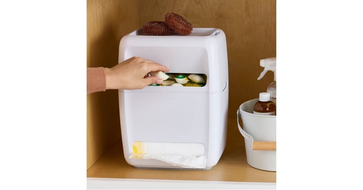 under sink trash bag and dish pod organizer
