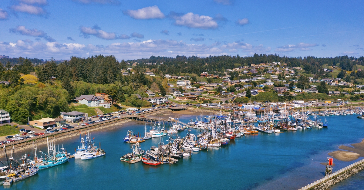 Newport, Oregon harbor aerial view