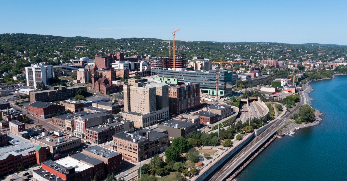 aerial view downtown deluth mn