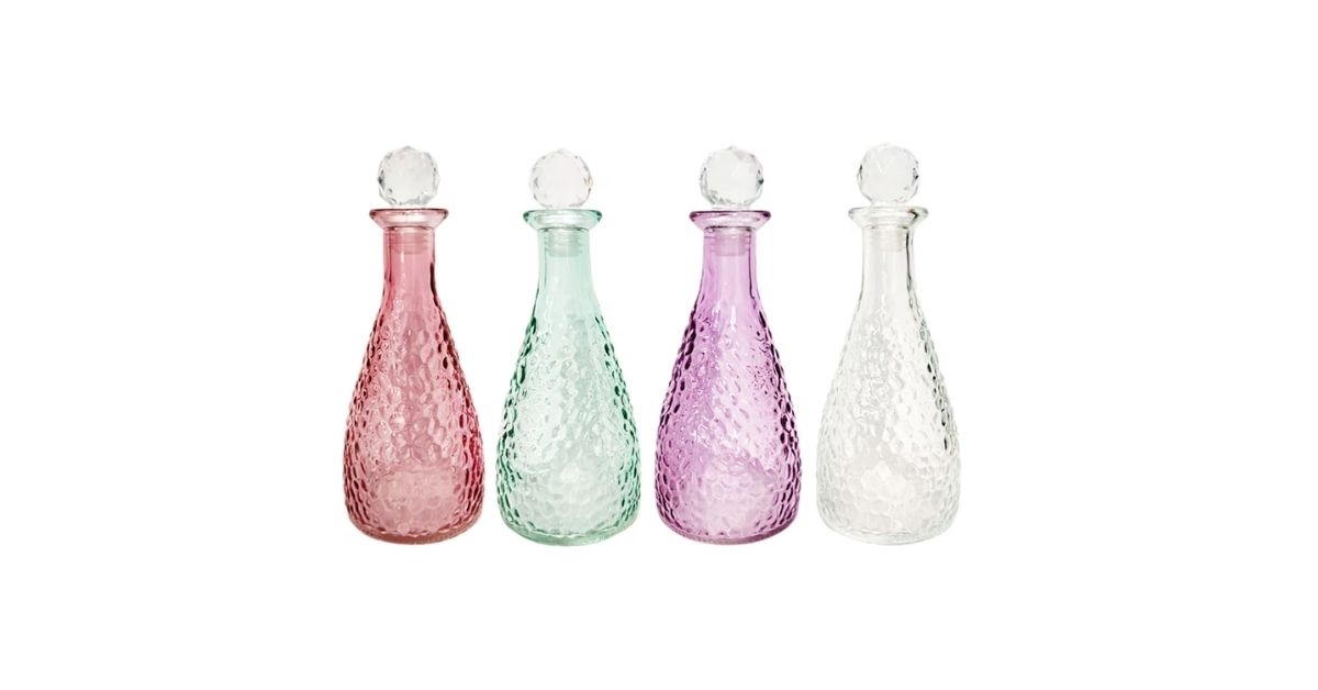 decorative hammered glass bottles with stoppers