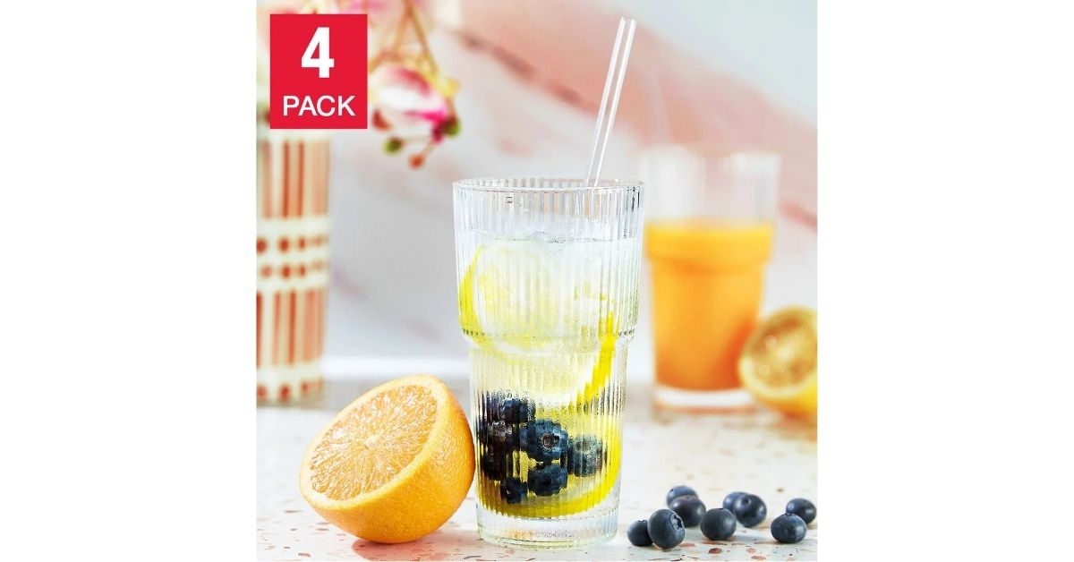 mesa ribbed glass cups with lids and straw