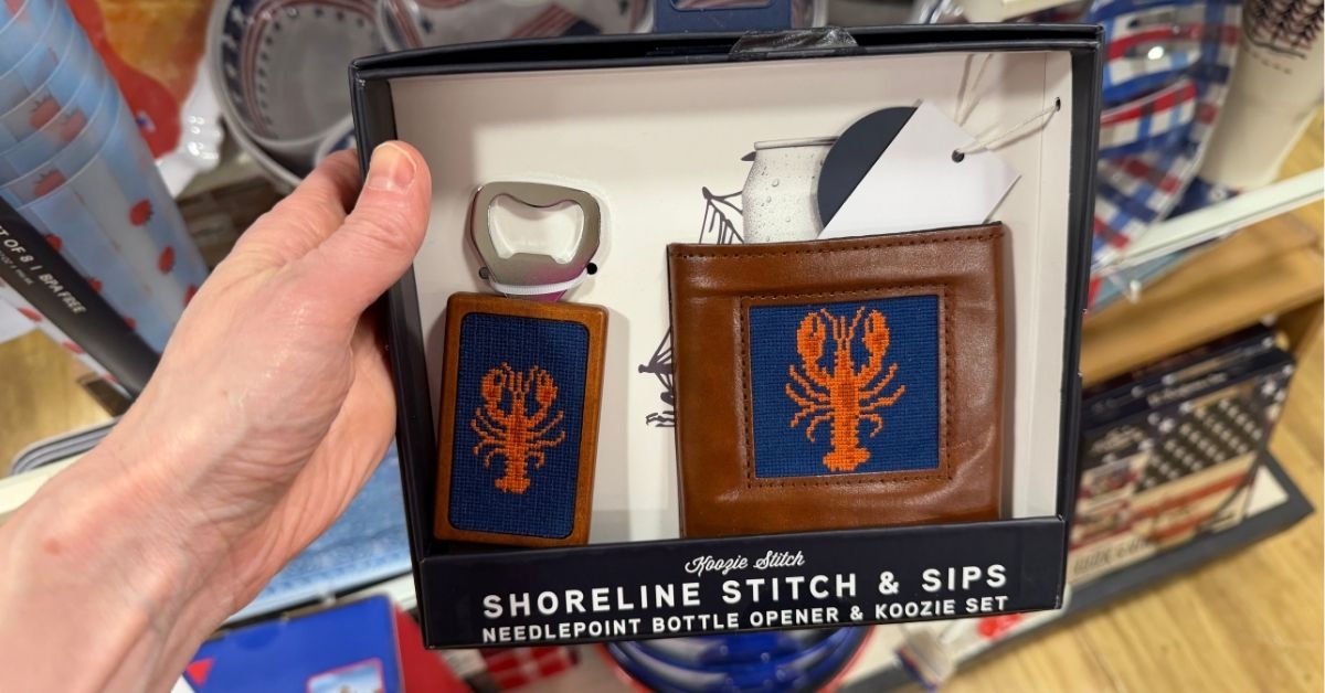 needlepoint bottle opener and koozie set