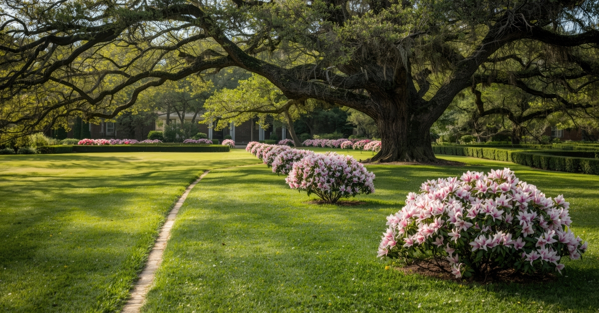 Azalea bushes lining