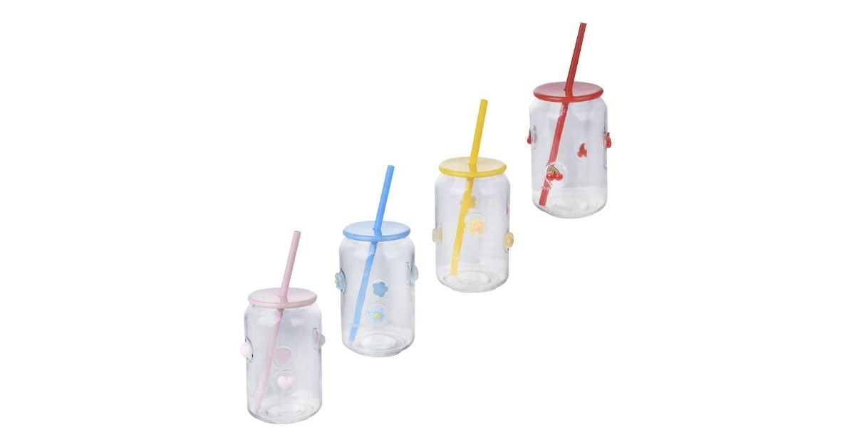 glass tumblers with lid and straw